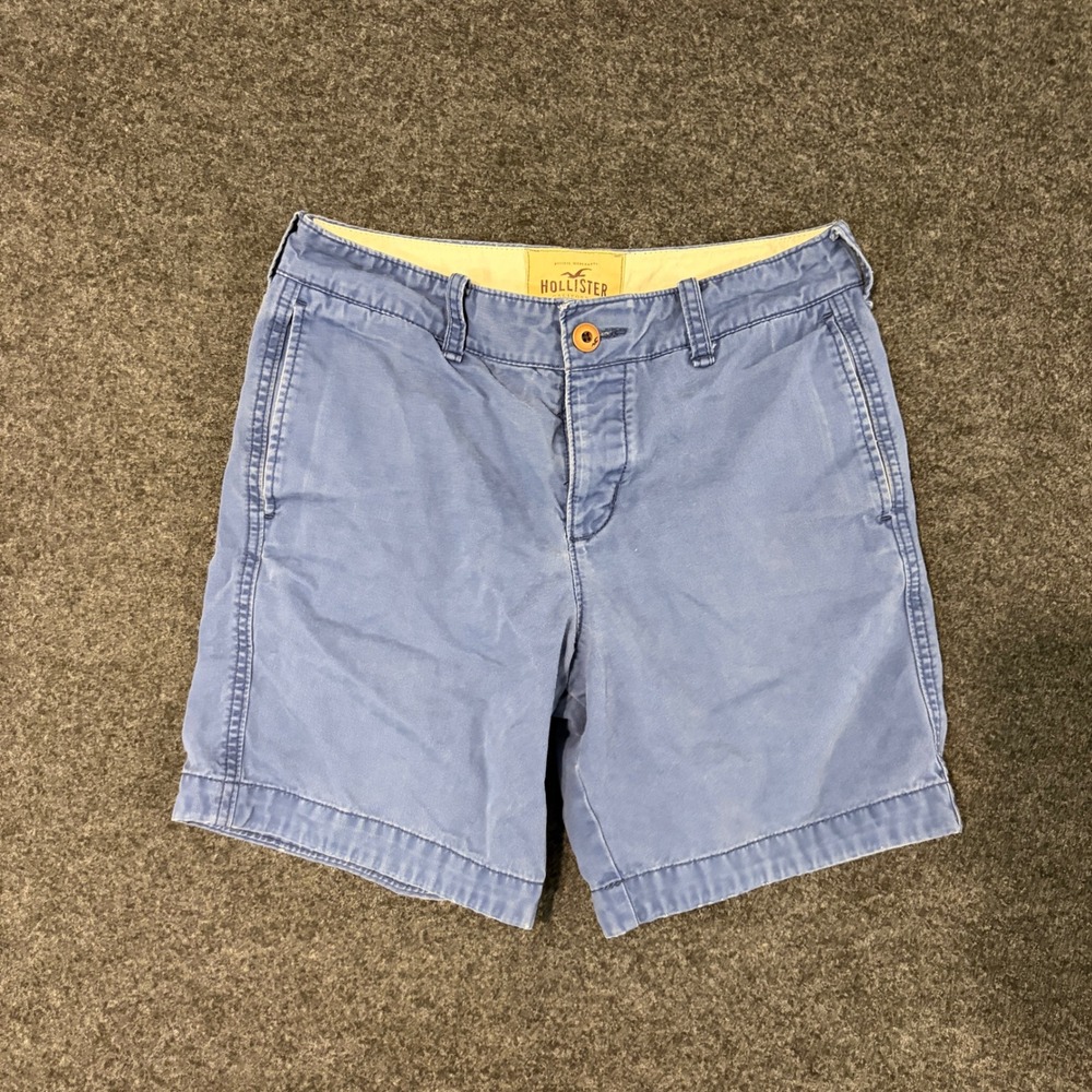 Hollister Mens Blue Chino Shorts Size 30 Pacific Merchants Seagull Logo Summer
